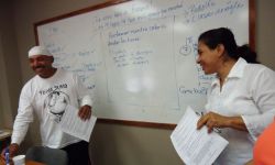 Dimas Rodríguez and Mariana López at an August training session for the Workers' Dignity Project. / Credit:Raven Lintu