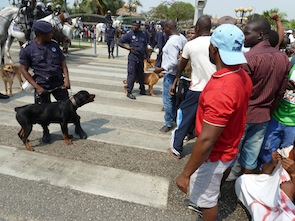 Several dozen protestors who were arrested for taking part in a demonstration in the capital Luanda.  - Louise Redvers/IPS 