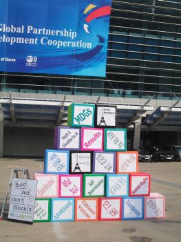 A display at the Fourth High Level Forum on Aid Effectiveness held in Busan, South Korea in November. - Miriam Gathigah/IPS