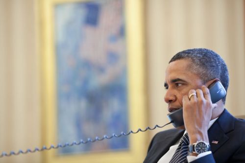 President Barack Obama talks on the phone with Prime Minister Benjamin Netanyahu in the Oval Office, Jan. 12, 2012. / Credit:White House Photo by Pete Souza