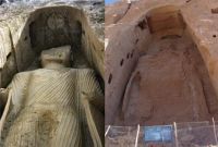 The smaller Buddha of Bamiyan before (left picture) and after destruction (right).  / Credit:Podzemnik/wikimedia commons
