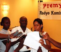 Sandra Maccou of Radio Sofaia Altitude, Guadeloupe, reads the French version of the final declaration. - Ralph Henry/IPS