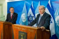Il segretario generale Onu Ban Ki-moon (sx) e il primo ministro israeliano Benjamin Netanyahu in conferenza stampa a Gerusalemme il 13 ottobre 2014 UN Photo/Eskinder Debebe