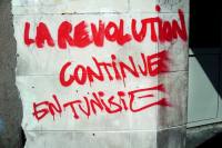 Un manifesto a Tunisi dichiara che la rivoluzione deve continuare. Simba Russeau/IPS