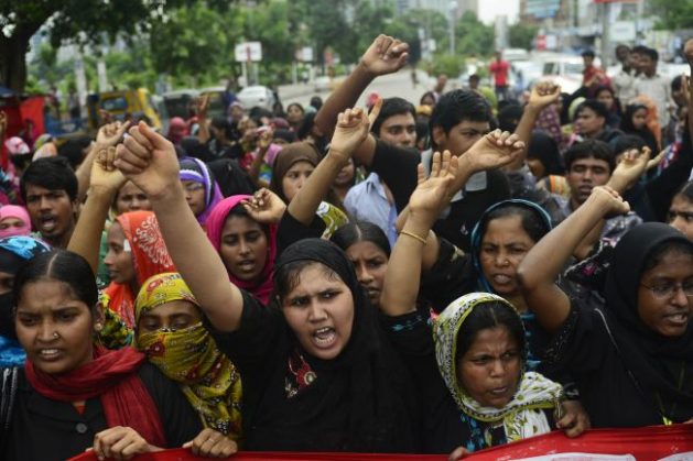 Workers protest for higher wages. Photo Courtesy of the Bangladesh Apparels Workers Federation