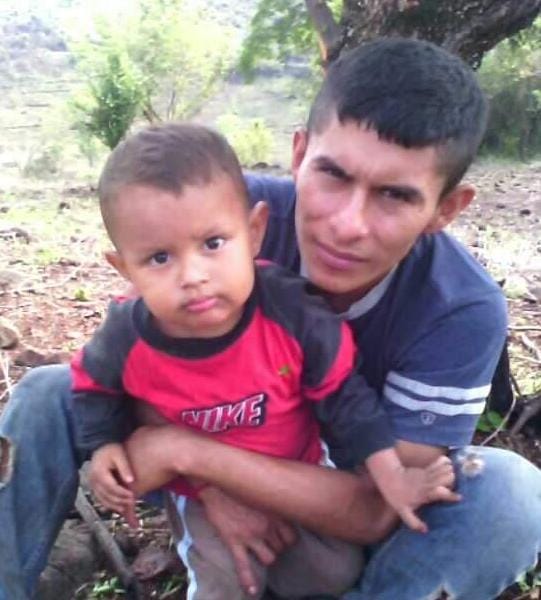 A photo of Oscar and his son Andrés, when they lived together in Huisisilapa, a village in central El Salvador. Five years ago the boy left with his mother for the small town of Stephenson, Virginia, and now Oscar is making his way across Mexico as an undocumented migrant, with the aim of living in the U.S. with his son, who is now eight years old. CREDIT: Courtesy of the family