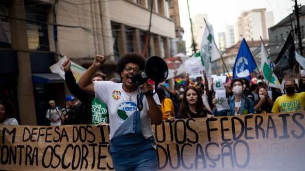 Students protest in Porto Alegre, a city in southern Brazil, against budget cuts in education. Black students, generally the poorest, suffer the most from the deterioration of schools, the reduction of scholarships, the shrinking of school meal programs and the loss of opportunities to study. CREDIT: CPERS- Fotos Públicas - Racism Erased: The battle against racism and inequality will be a long one in Brazil, because a prejudice against the intellectual capacity of blacks is a problem rooted in the national culture, and even in the minds of Afro-Brazilians themselves, as well as highlighted in the country's official history