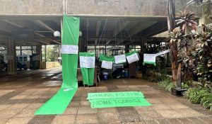 A banner demanding an end to harmful subsidies is on display on the last day of the SBI meeting in Nairobi. Credit: Stella Paul/IPS
