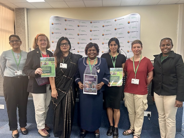 Women4Biodiversity, a group of women-led NGOs and gender champions, launched a training module on how to mainstream gender at the Global Biodiversity Framework meeting. Credit: Stella Paul/IPS