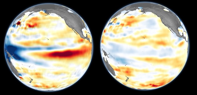 After heating up the eastern Pacific Ocean for about a year, El Niño finally died out in May 2024. As of July 2024, the eastern Pacific was in a neutral phase, but the reprieve may be short-lived. Credit: NASA 