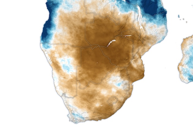 A prolonged dry spell in southern Africa in early 2024 scorched crops and threatened food security for millions of people. The drought has been fueled in large part by the ongoing El Niño, which shifted rainfall patterns during the growing season. Credit: NASA
